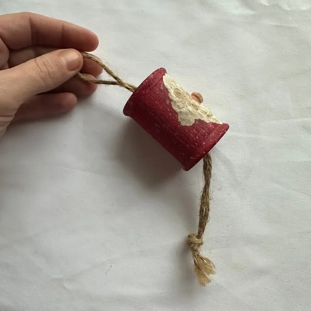 Vintage Hand Painted Thread Spool Santa Primitive Farmhouse Christmas Ornament